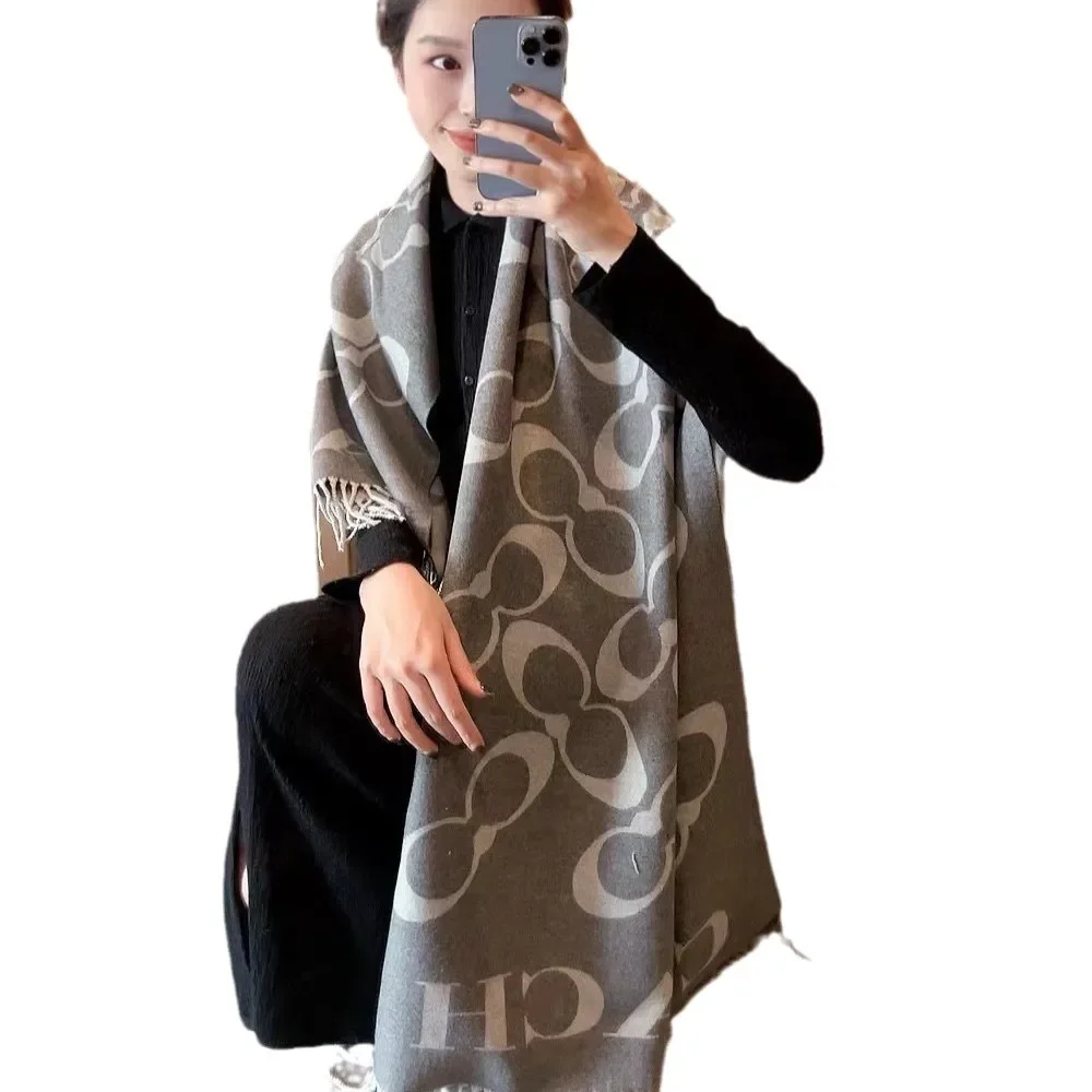 وشاح كشمير طويل فاخر للنساء مزدوج الجوانب شرابة شتاء دافئ عصري متعدد الاستخدامات لف الكتف مغرية لتدفئة الرقبة