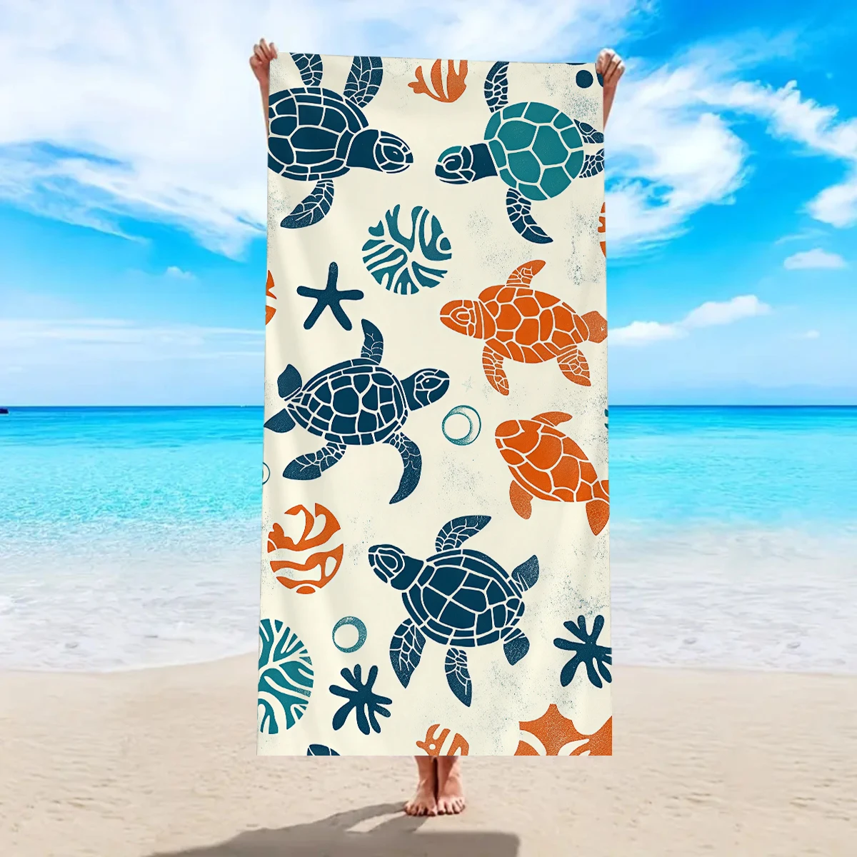 1pc Ocean Element Starfish Pattern Ultra-fine Fiber Beach Towel Suitable for Camping Beach Swimming Essential Beach Towels
