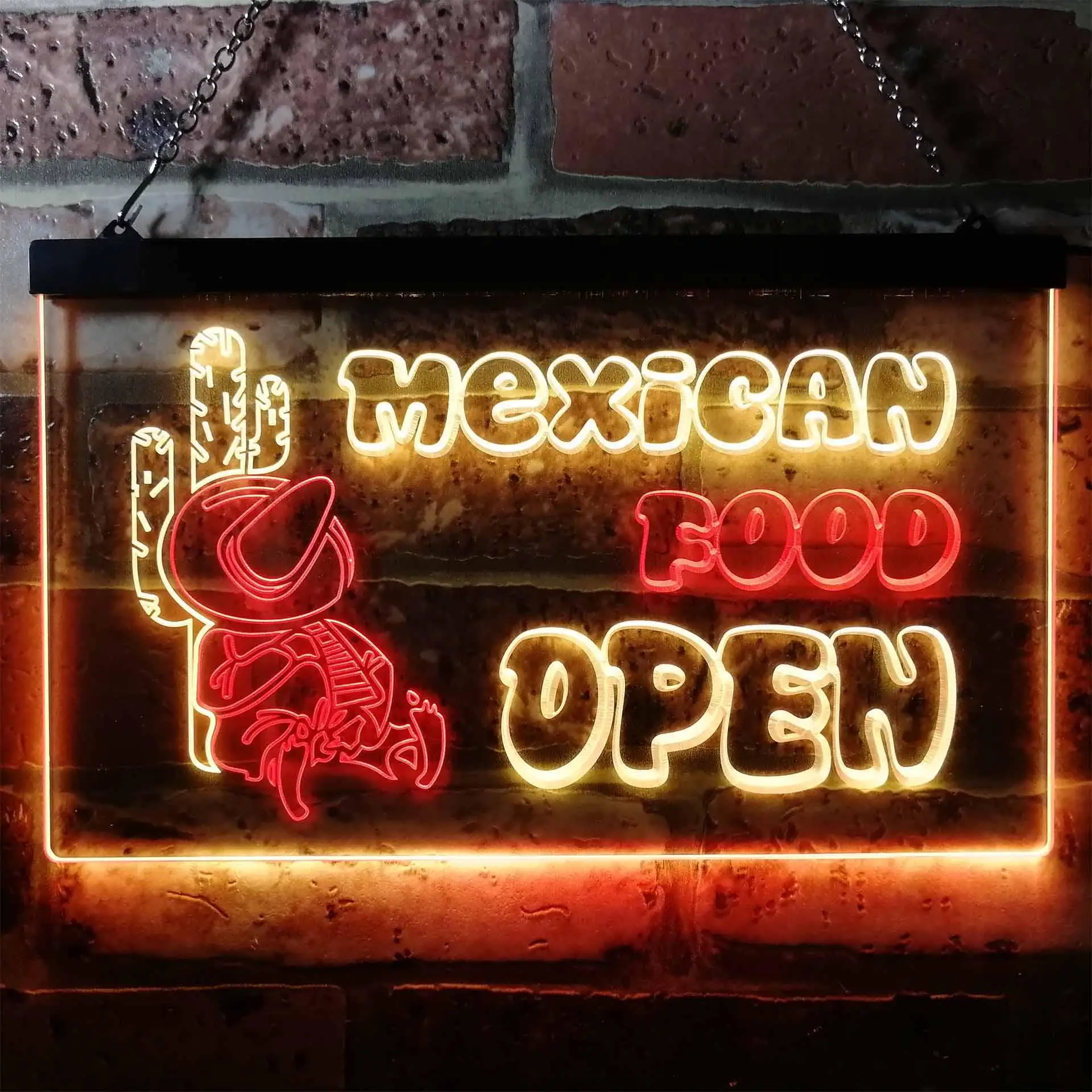 OPEN. Mexican Food. with Cactus Dual Color Led Neon Sign st6-i0101
