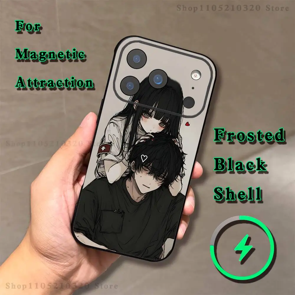 Love Black And Cute Emo Goth Phone Case For iPhone 17,16,15,14,13,12,X,XS,Pro,Max,Plus,E,Air,Mini with Magnetic Frosted Clear - view 6
