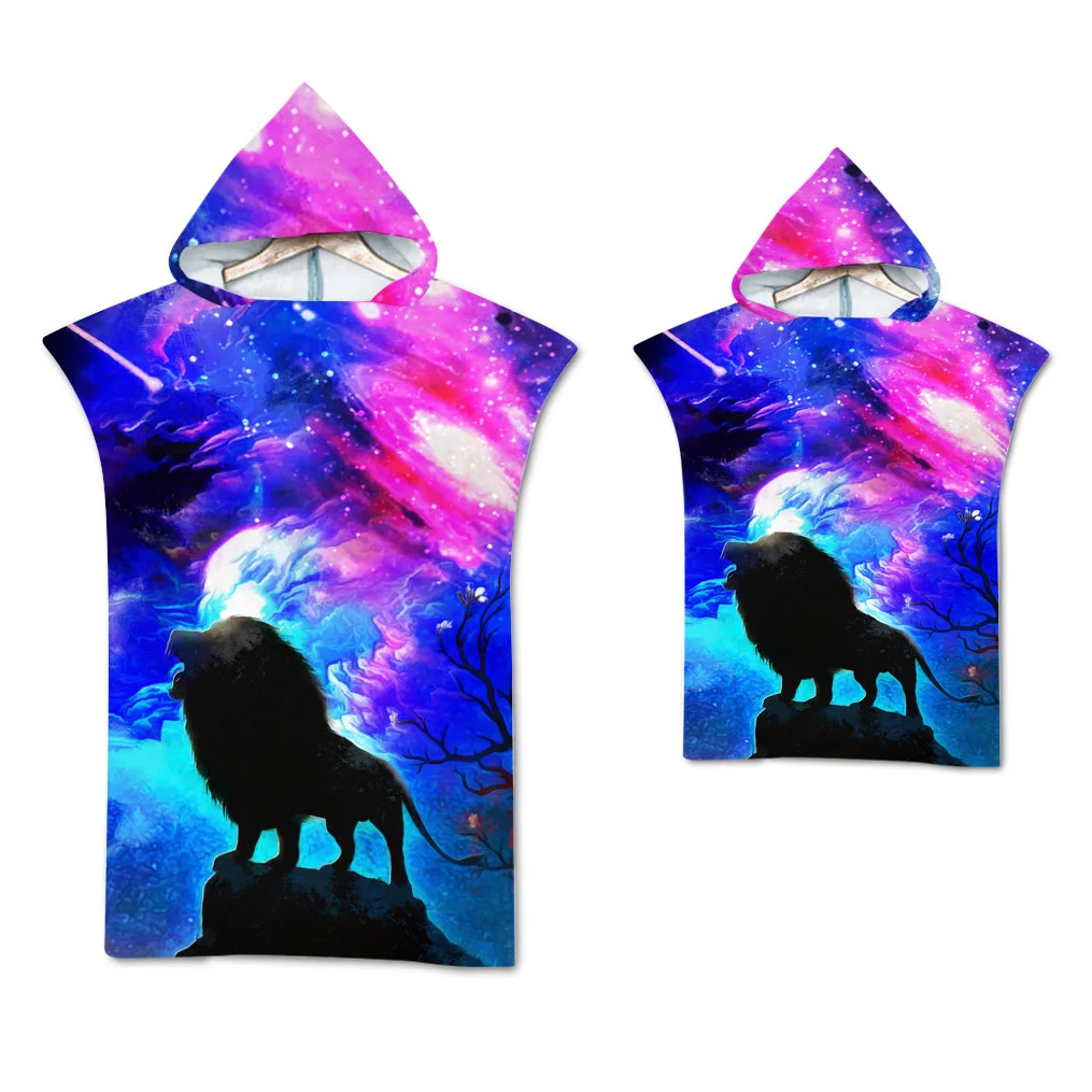 Wolf großes Strand tuch Badet uch schnell trocknende Handtücher Kapuzen mantel Neopren anzug erwachsenes Kind Eltern-Kind Poncho Bademantel zum Schwimmen Surfen – Detail 6