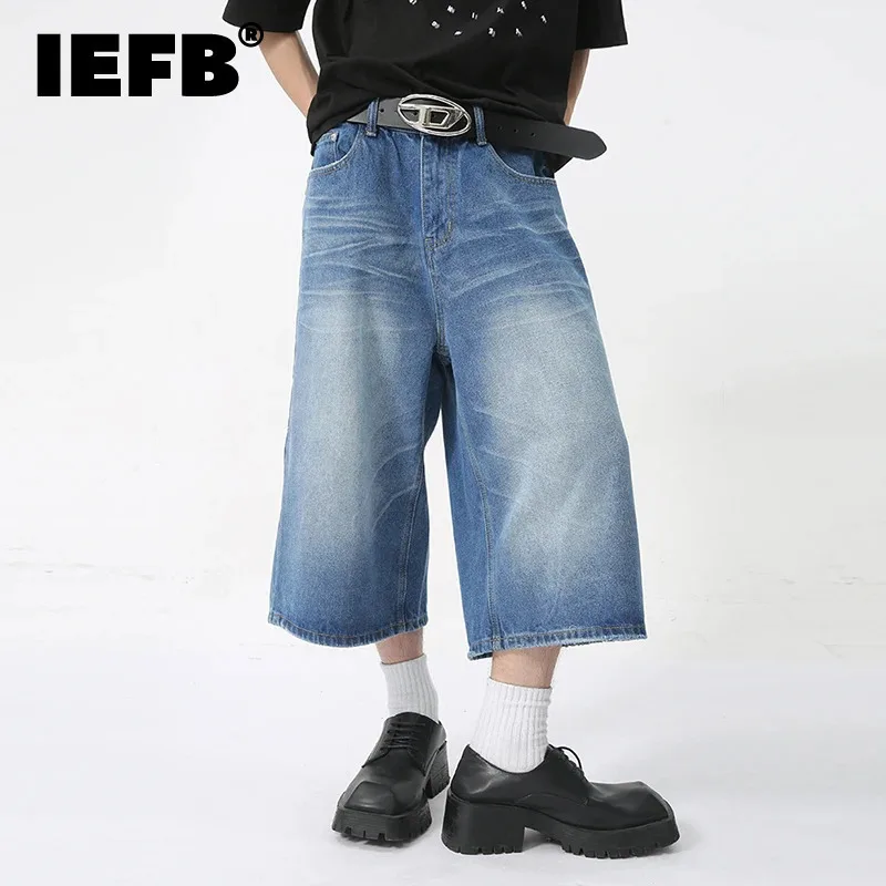 

IEFB Men's Cropped Jeans Casual Straight Leg Loose Wide Leg Trendy Clothing 2024 Summer Retro Style Versatile Denim Pants 9C5899