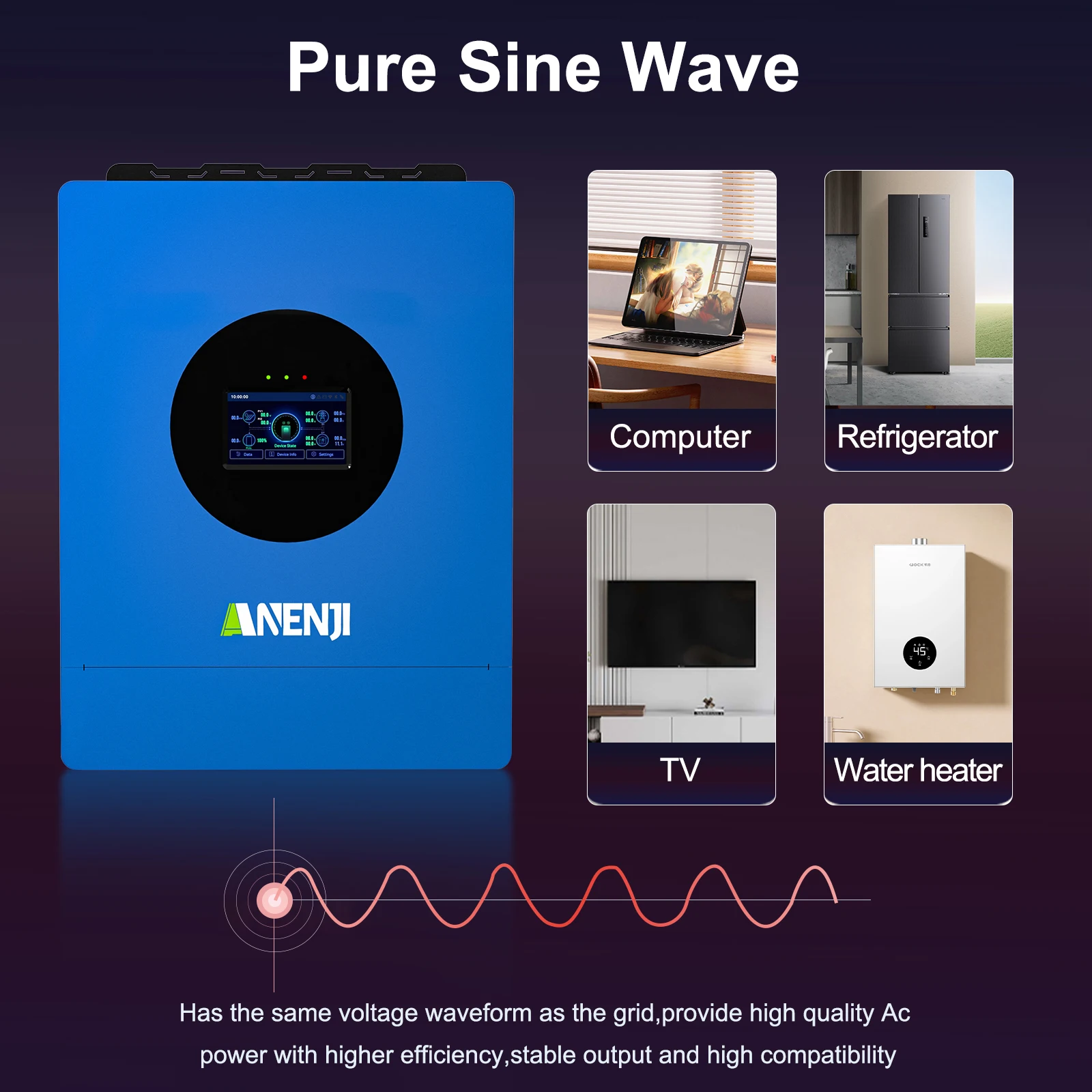 6KW 3KW 110V Hybrid Solar Inverter Off-Grid MPPT 80A 120A Pure Sine Wave Solar controller 120V Max PV 500VDC with WiFi Bluetooth