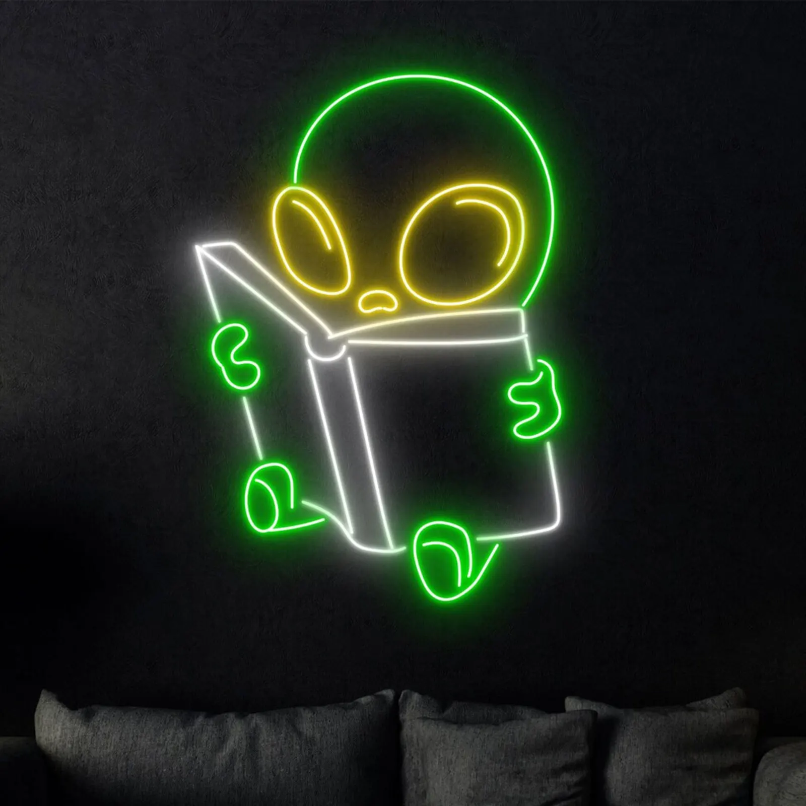 Alien Read Book Neon Sign Custom Anime Cartoon Alien Wall Wall Art Lights Kids Bedroom Night Lamp Bar Beer Man Cave Game Room