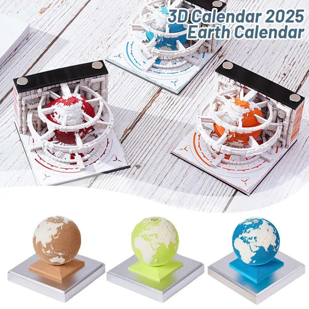 2025 Calendar Memo Pad 3D Earth Memo Pad Creative Desk Calendar Innovative 3D Paper Sculpture Art Birthday Gift Christmas Gift