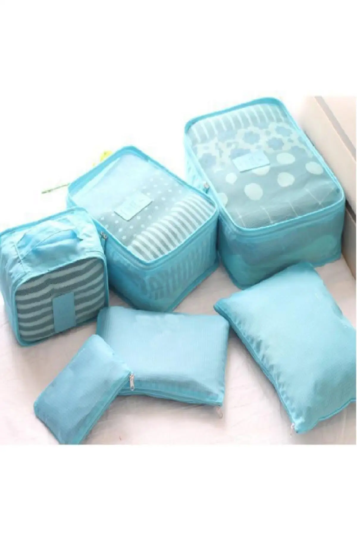 Suitcase Organizer Set of 6 - Blue Striped