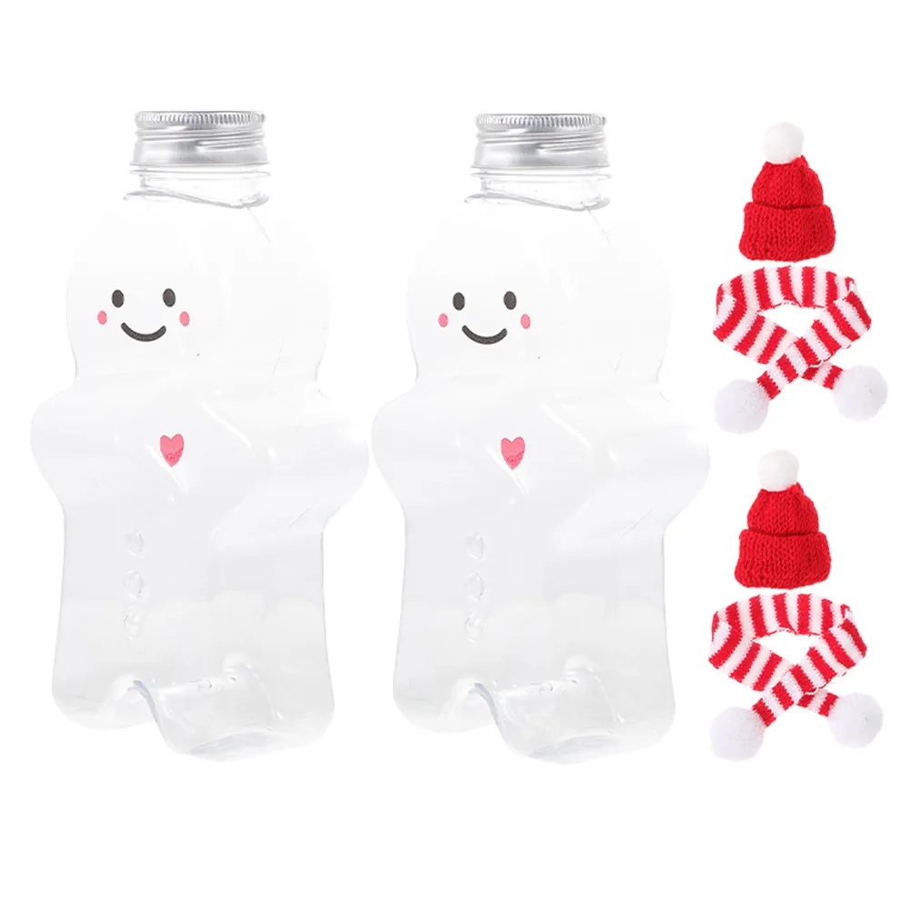 2Sets Gingerbread Man Christmas Drink Bottles 500Ml Transparent Reusable Juice Bottles with Lids for Festive Family Gatherings