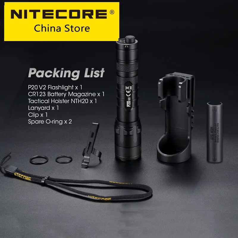 

NITECORE P20 V2 Strong Light 1100 Lumens Instantaneous Flash LED Portable Tactical Flashlight Search Torch Lamp18650 Battery