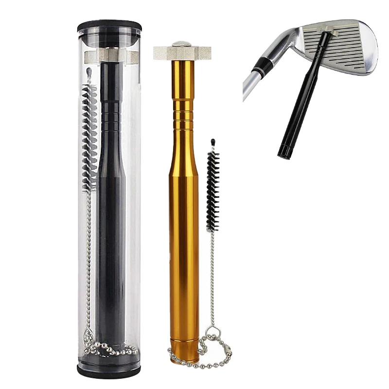 1 Set Golf Groove Sharpener Tool with Golf Club Head Cleaning Brush with Key Chain Kit
