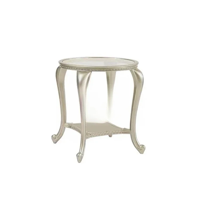 

French small coffee table round solid wood glass coffee table, Italian light luxury small apartment