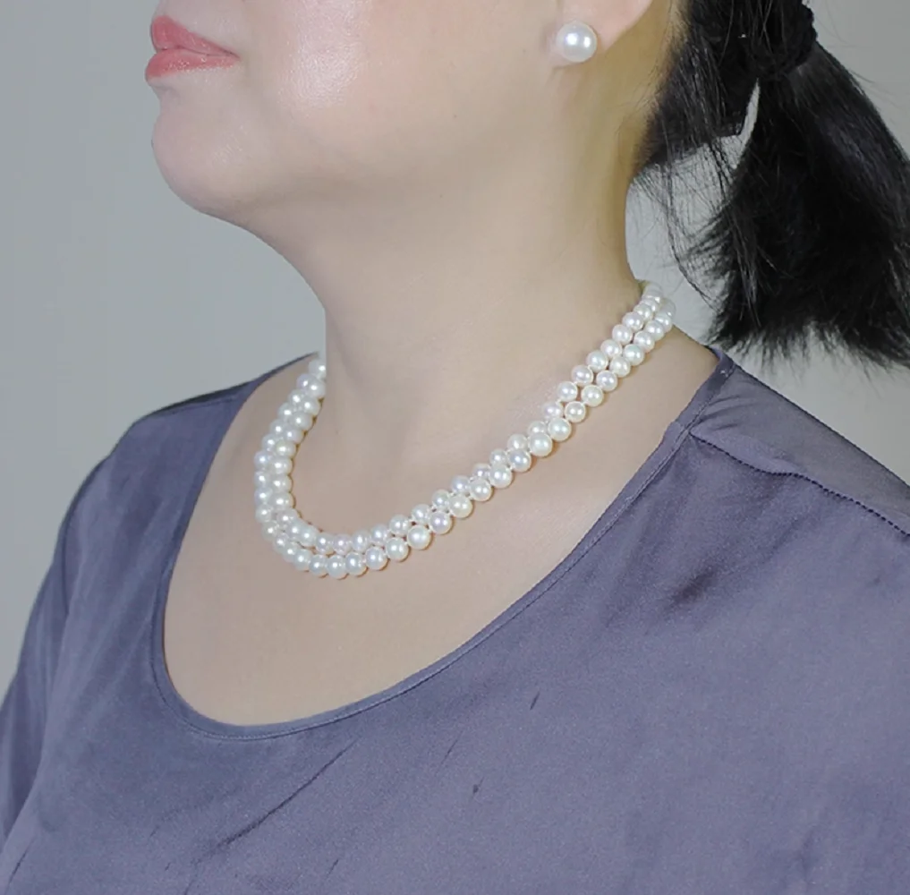 Classic - AAA7-8mm Natural Japanese Round Pearl Necklace/2 Rows -40-42cm/43-45cm/3 Rows -40-41-43cm/43-44-45cm