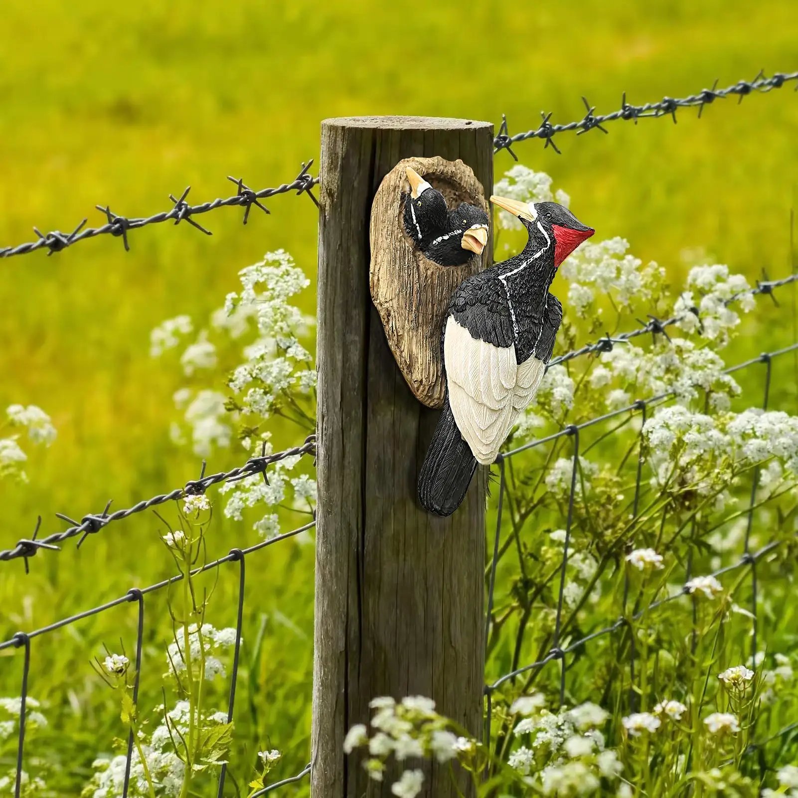 

Bird Statues for Outside Woodpecker Bird Statue for Tree Trunk Resin Ornament Feeding Pose Animal Figurine for Entryway Lawn