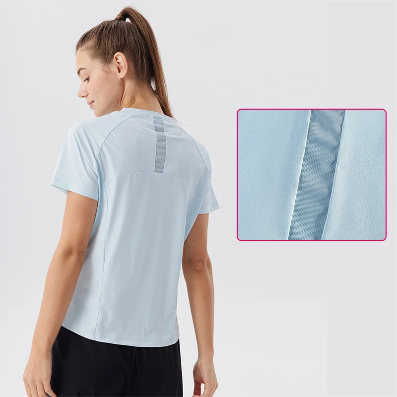 Yoga Sports Women Short Sleeve T-Shirt Slim Breathable Mesh Design Tennis Sports T-Shirt Gym Sports Golf Yoga Short Sleeve
