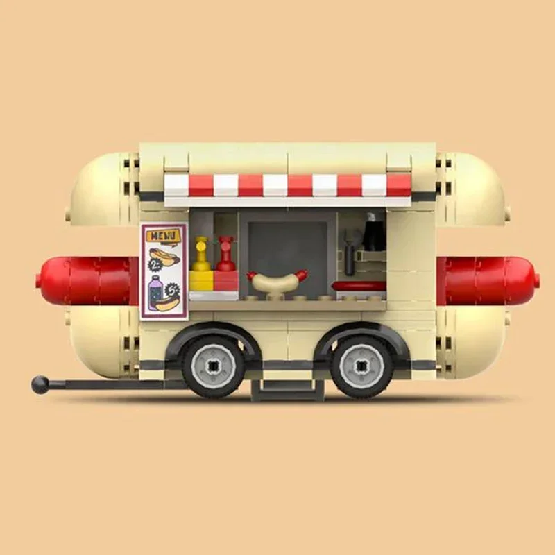 Stadsautomodel Moc Bouwstenen Hotdog Fastfood Truck Technologie Modulaire Blokken Geschenken Kerst Speelgoed DIY Sets Montage
