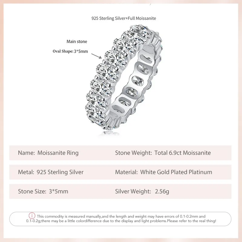 Follow Cloud 3*5mm Full Real Moissanite 6.9ct Wedding Band for Women Men Oval Cut Diamond Engagement Rings 925 Sterling Silver