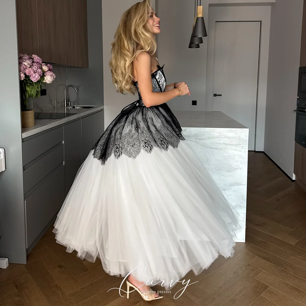 Curvy Black Lace Strapless A-Line Wedding Dresses for Women Corset Tulle Bridal Gown  vestido de noiva 2026 Customized
