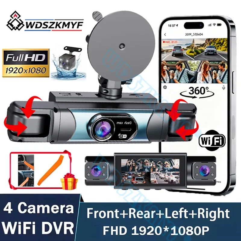 Four-lens Car Dash Cam Support Wifi 3.16Inch 1080P Monitoring Driving Recorder Auto DVR Video Recorder Night Vision Loop Record