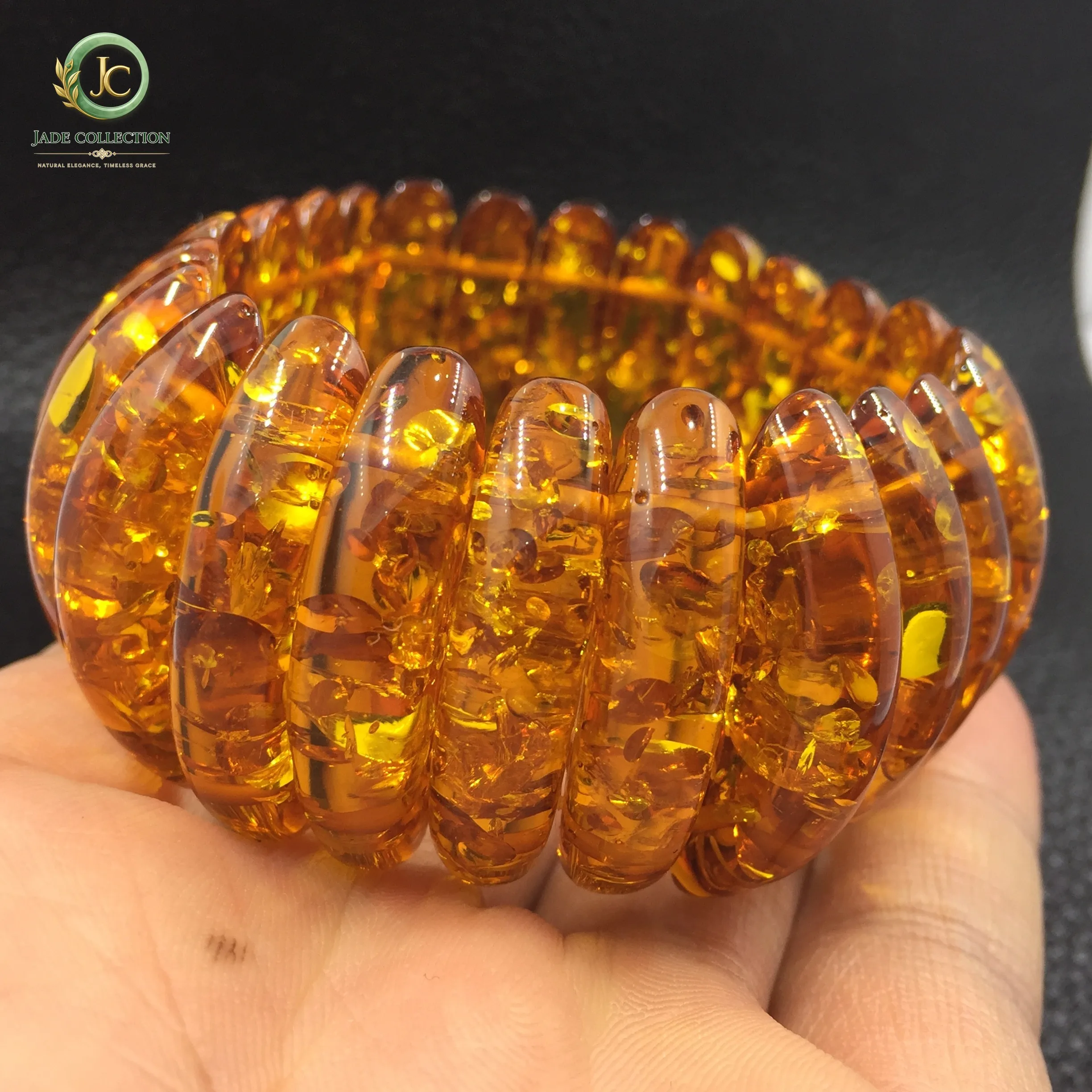 Natural Golden Flower Amber Bracelet Women Healing Jewelry Crescent Beeswax Beads Elastic Beaded Bracelets Girlfriend Mom Gifts