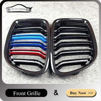 For BMW X1 E84 2011-2015 Dual Line Glossy Carbon Look ABS Kidney Mesh Grille Car Styling Front Grille ABS Auto Part Bumper