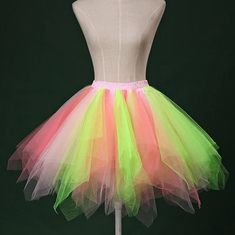 Short Multicolor Women Lolita Petticoat Tutu Puffy Cancan Skirt Gradient Ramp Under Crinoline Inner Bustle Cosplay For Wedding