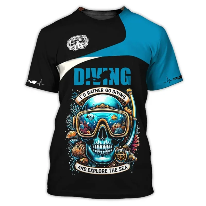 Summer Harajuku 3D Scuba Diving Printed T Shirt Free Diving Graphic T-shirts For Men Fashion Streetwear Sports Gym Mens Clothing