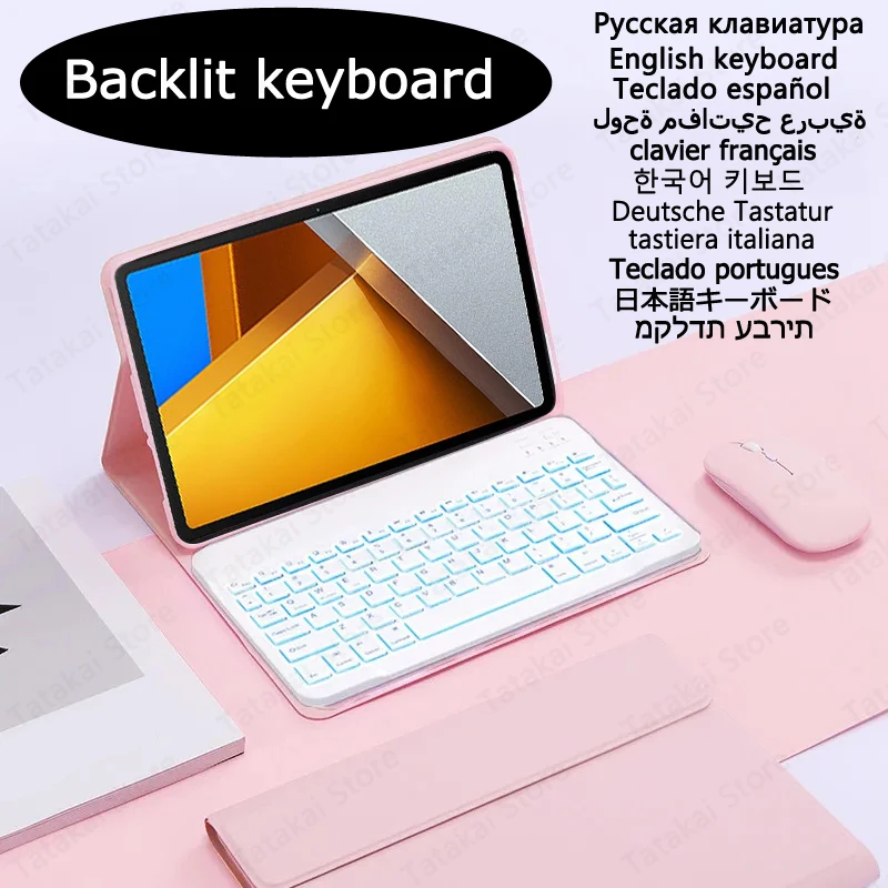 Backlit Keyboard for Xiaomi Poco Pad Case 2024 12.1\'\' Case with Keyboard Russian Japanese Spanish for Poco Pad Keyboard Case