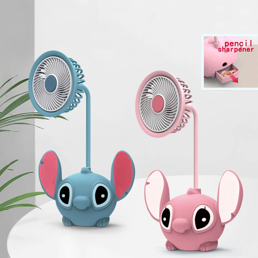 Lilo & Stitch Led Desk Lamp With Pencil Sharpener Foldable Light Cute Desk Lamp Usb Mini Fan Recharge Light Gift From Classmates