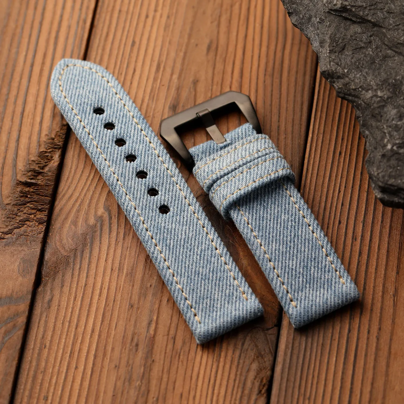 Handmade Japanese Gangshan high-end canvas strap, thickened 20 22 24MM blue black brown retro style, watchband difficult for