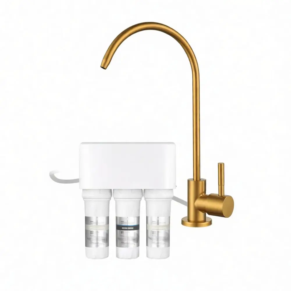 Premium 304 Stainless Steel Gold Faucet Drinking Water Filter Tap Kitchen Basin Swivel Spout Purification Spigot Home