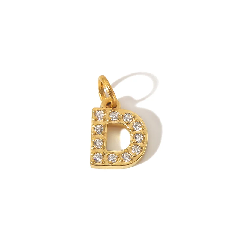 Waterproof Stainless Steel Cubic Zirconia Stone Paved Initial 26 English Letter A-Z Charms Collar Chain Necklace DIY Jewelry