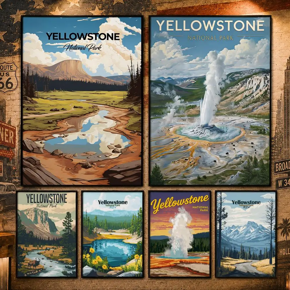 National Park Y-Yellowstone National ParkS Poster Vintage Retro Anime Poster Stickers Peel and Stick Wall Art Home Decor