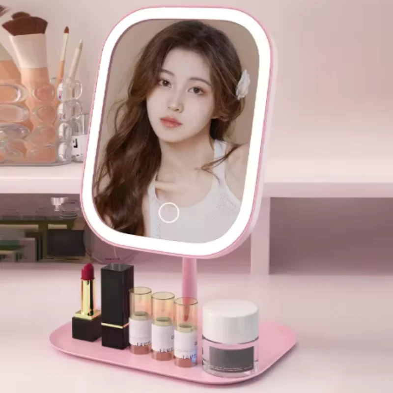 Large Square Rotating LED with Adjustable Lighting Makeup Mirror Three colors of temperature changed Women Bedroom