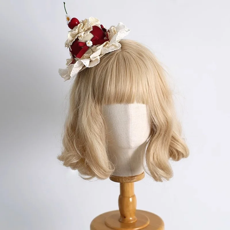 3 Types New Original Handmade Lolita Sweet Lace Bow Headband Pastoral KC Cherry Ripe Straw Hat Women Cosplay Cake Headpiece Pros