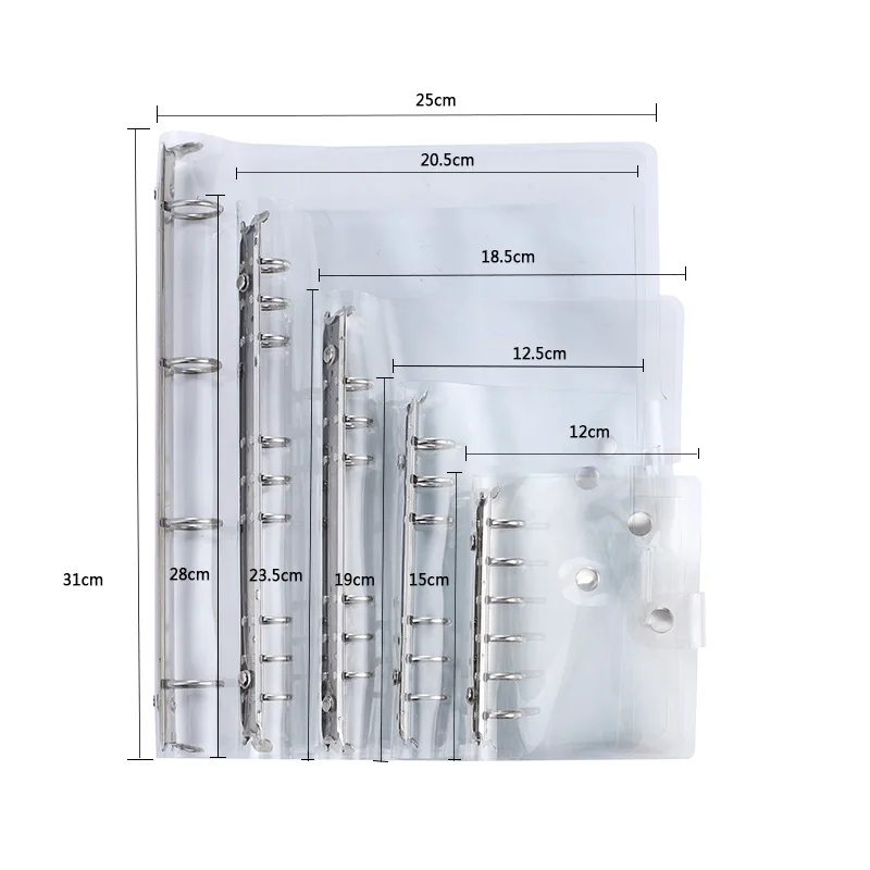 A5 A6 A7 B5 A4 Transparent Double Button Loose Leaf Binder Notebook Cover Note Book Journal Planner Office Stationery Supplies