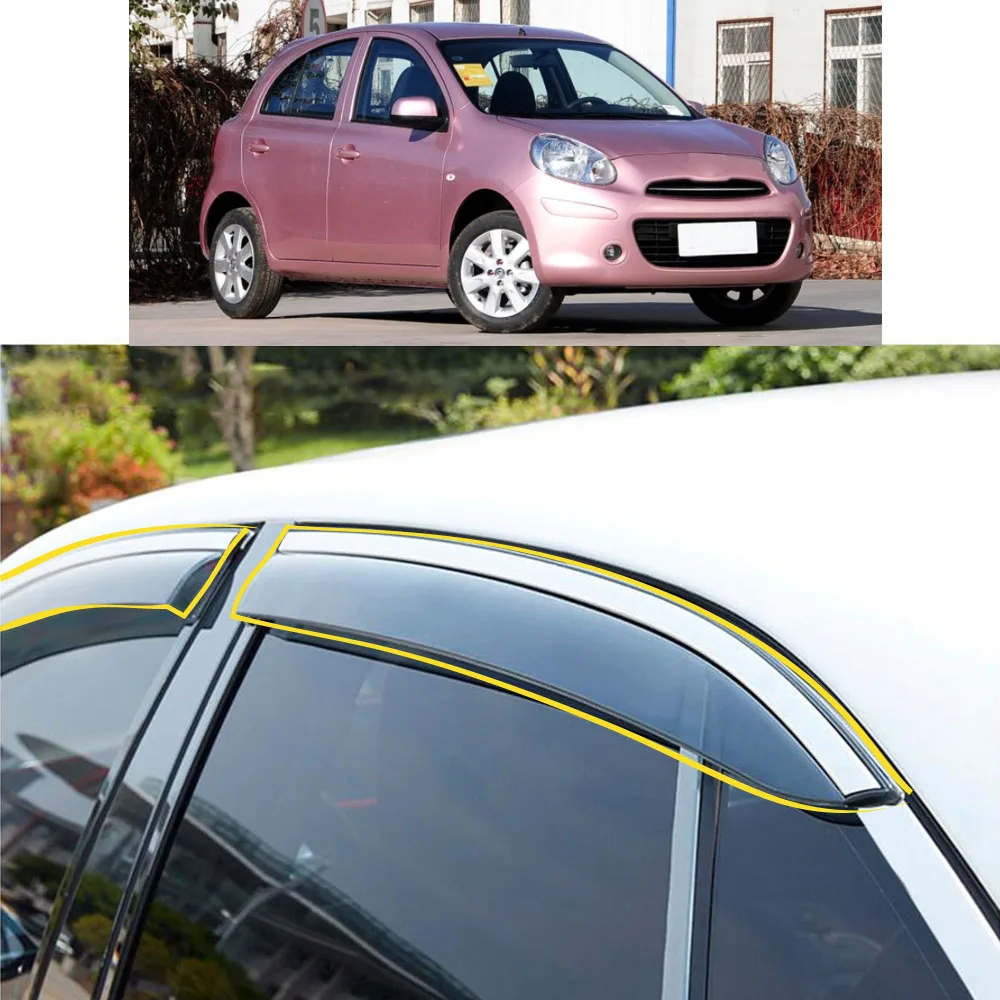 Car Sticker Plastic Window Glass Wind Visor Rain/Sun Guard Vent For NISSAN March 2010 2011 2012 2013 2014 2015 2016-2017