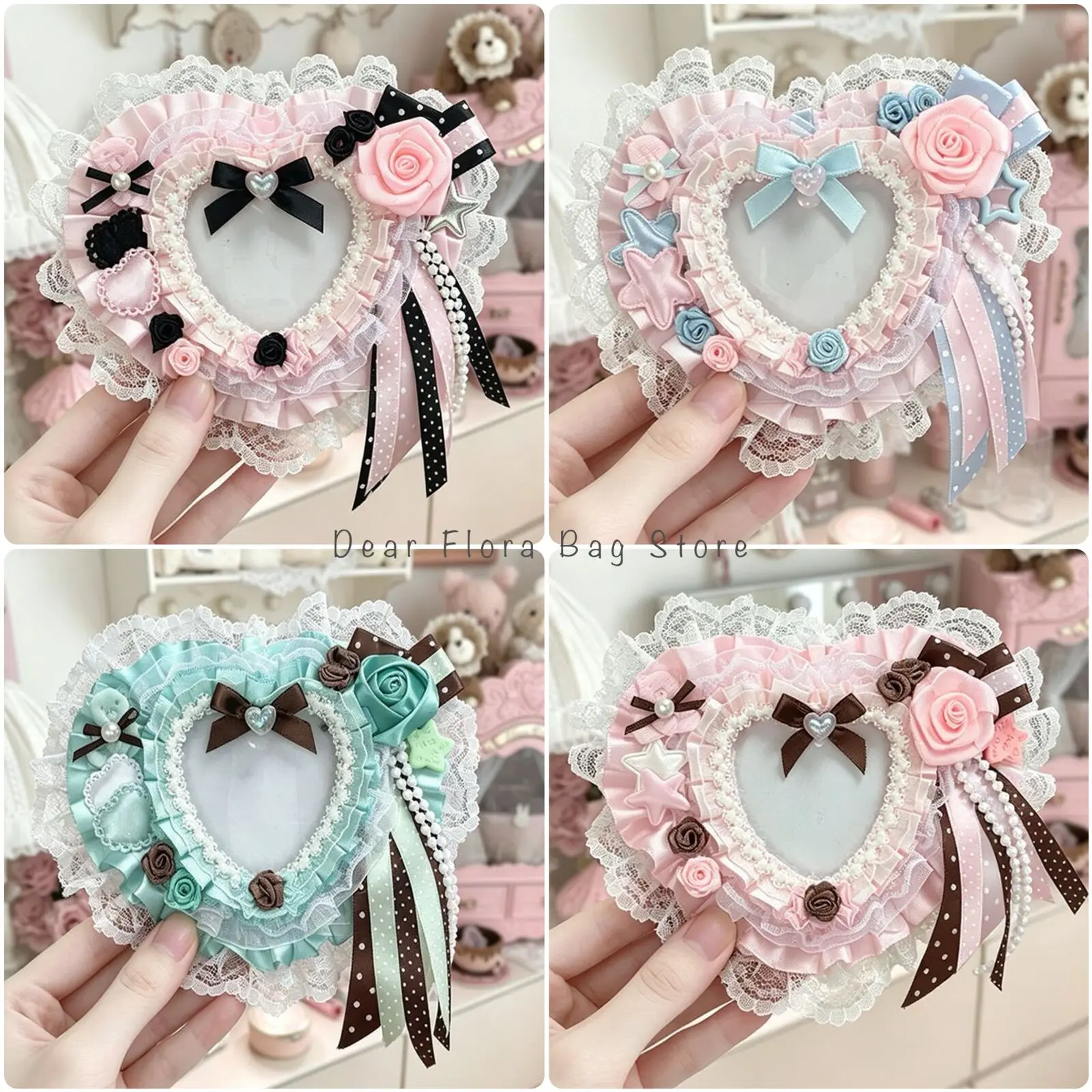 Lace Bow Rose Heart Badge Stand Idol Photocard Display Holder Y2K Itabag Decoration Insert Accessory Handmade DIY Pins Base Tray