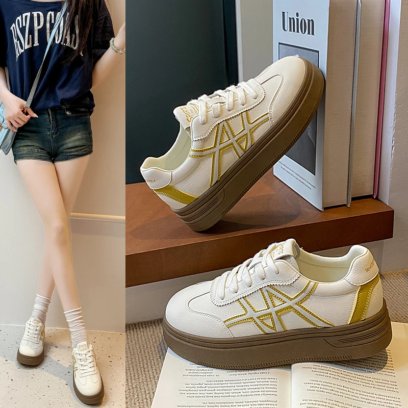 

Women's Sneakers New Genuine Leather Female Shoes Round-toe Flat-soled Casual German Training Shoes For Women