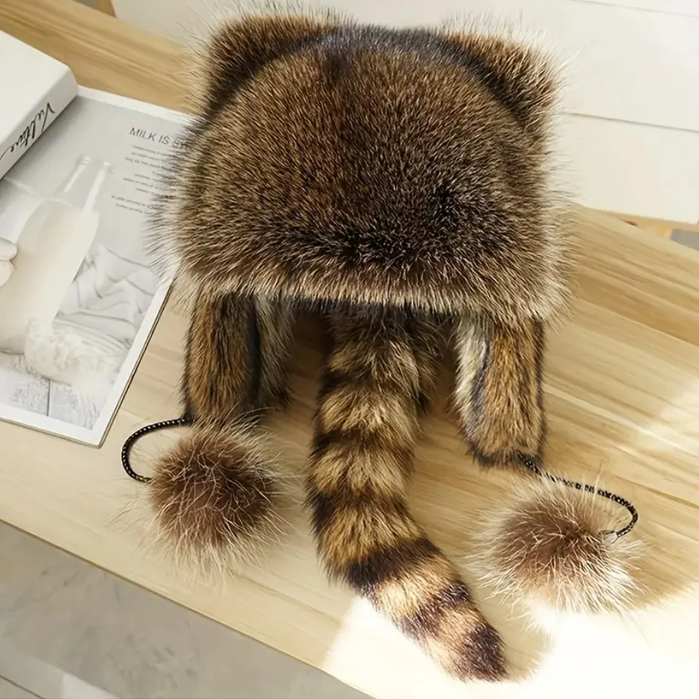 Classic Faux Fur Aviator Hat Fashion Brown Earflap Hat Thick Cold Protection Fluffy Women’s Trapper Hat for Daily Use image 4