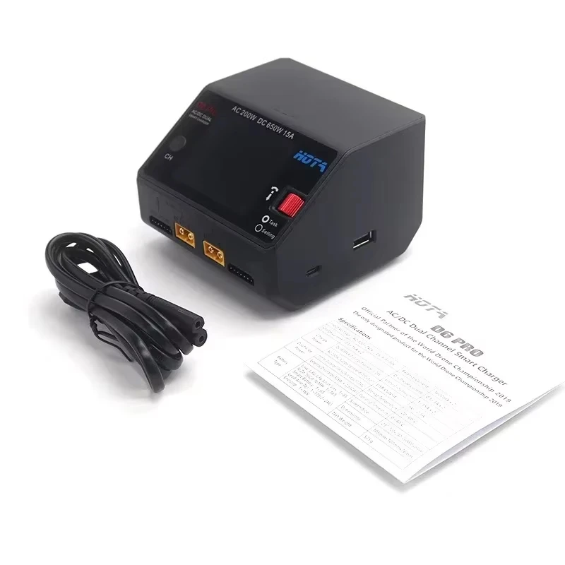HOTA D6 Pro Dual Channel Charger AC 200W DC 650W Built In Wireless Charging For 1-6S Lipo LiHV NiMH RC Drone Aircraft Battery Ac
