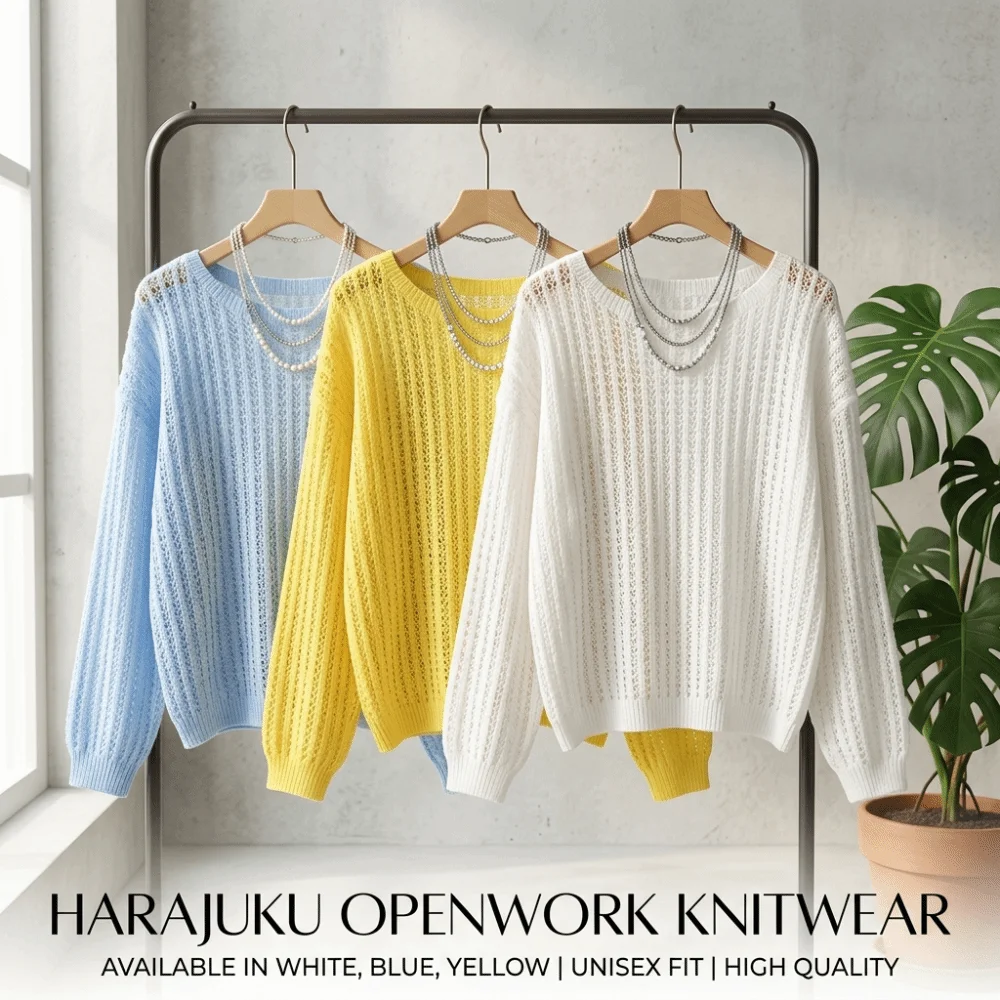 Vintage Thin Hollow Out Mesh Sweater Pullovers O Neck Lightweight Crochet Knit Sweater Soft Long Sleeve Knitwear Sweater Summer
