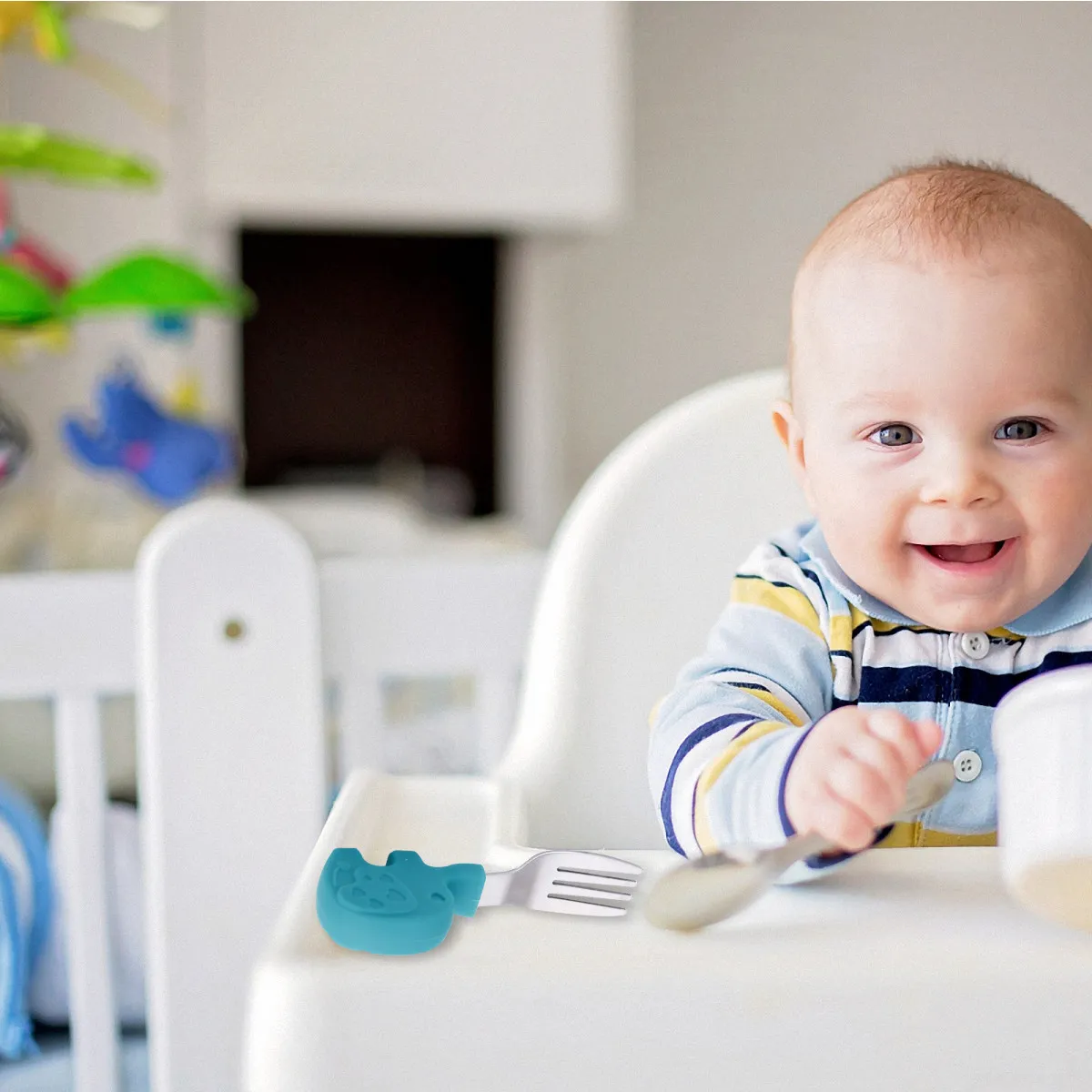 

1Set Baby Stainless Steel Fork Spoon Toddler Utensil Silicone Training Tableware for Dining Development Hand Eye Coordination