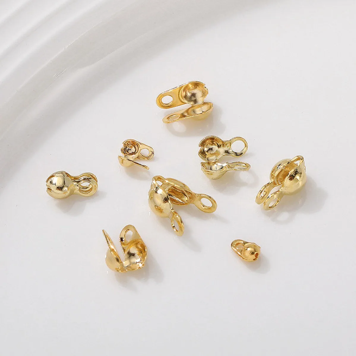 14K 18K Gold Plated Bead End Cap Side Cord End Buckle DIY Bracelet Necklace Loose Chain End Bean Buckle Jewelry Findings