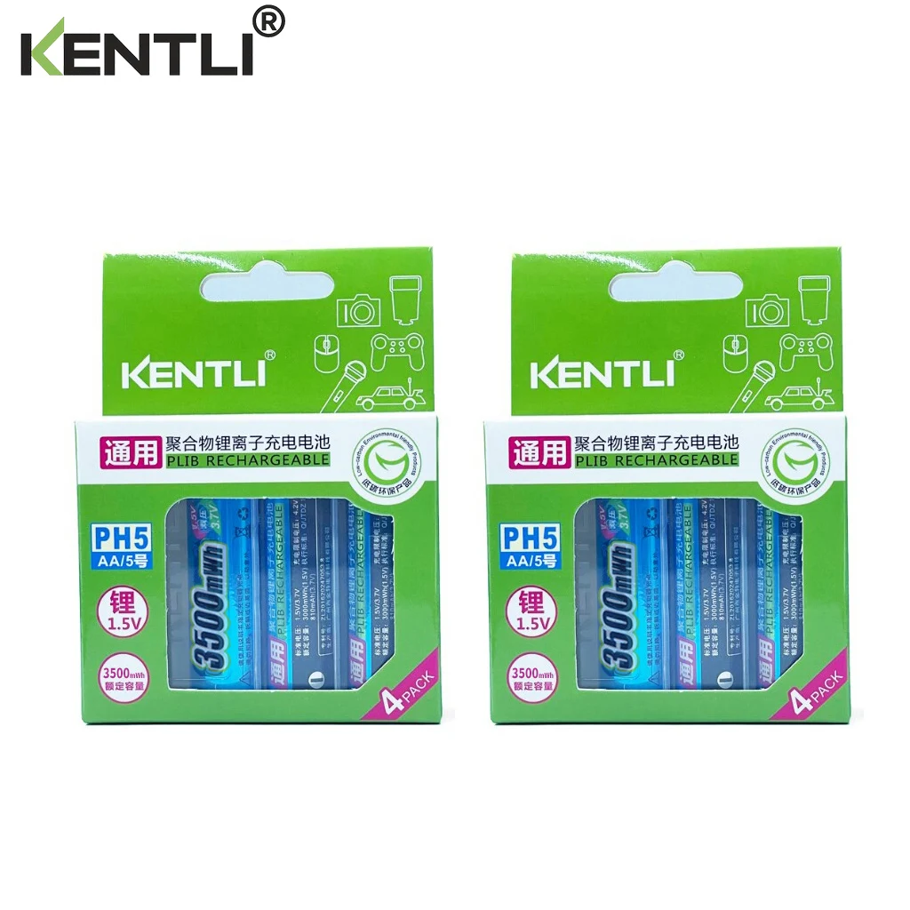 켄틀리 1.5V aa 3500mWh 리튬 이온 충전식 배터리 / 4 슬롯 폴리머 리튬 이온 배터리 충전기