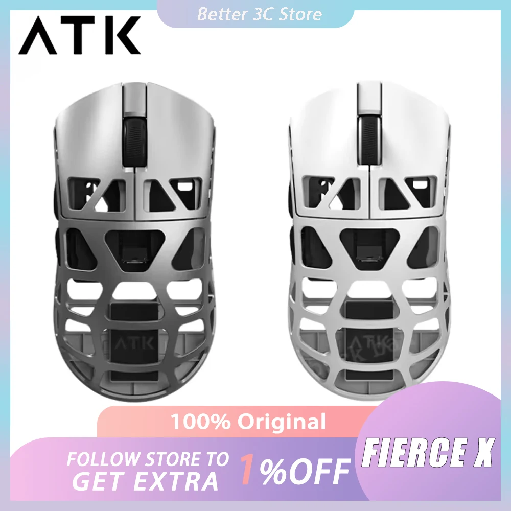 Ratón inalámbrico ATK FIERCE X de modo Dual PAW3950 Ultra 8K, ratón ligero de aleación de magnesio para juegos, accesorios personalizados para PC, regalos