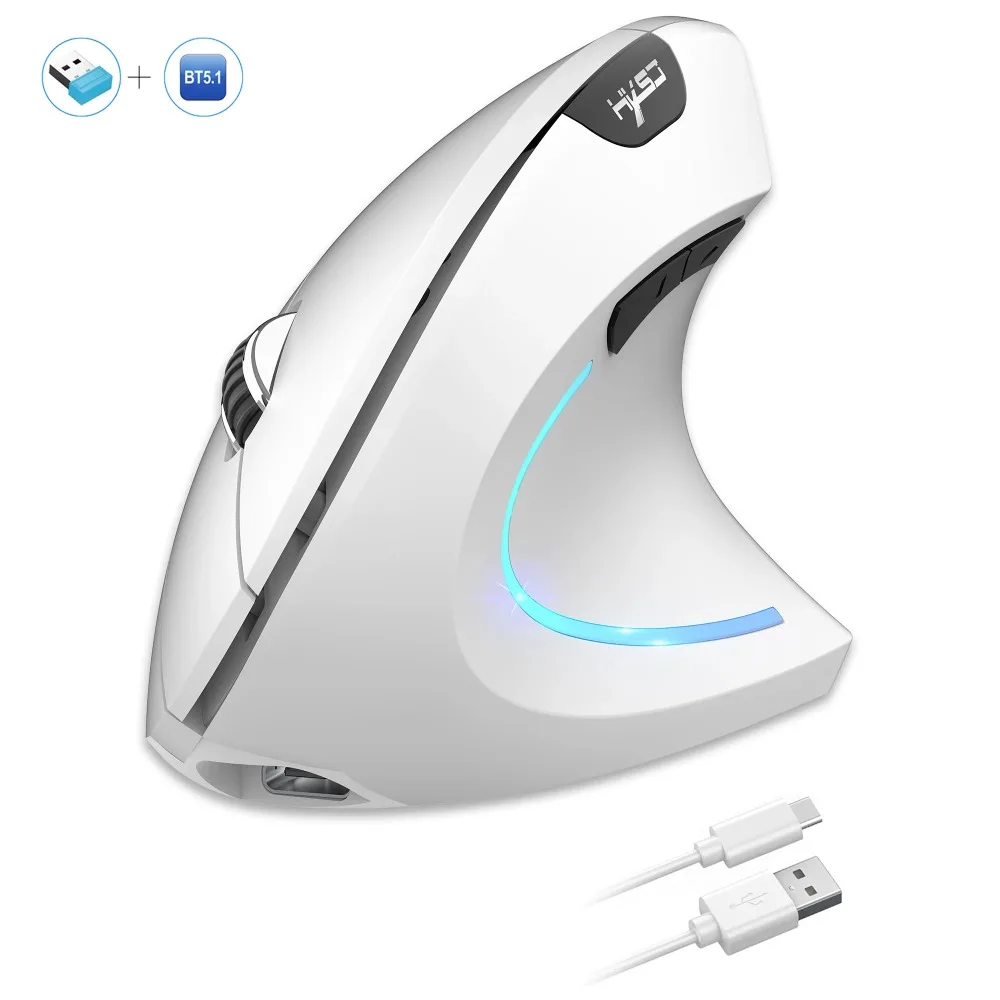 New Dual Mode Wireless Vertical Mouse Bluetooth 5.1 Silent Ergonomic 6 Buttons Type‑C 2400DPI Anti‑Mouse Hand for Office Laptop