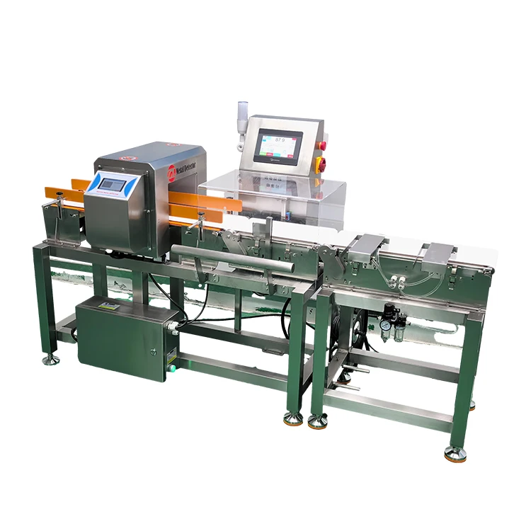Metal detector automatico a nastro trasportatore e checkweigher per alimenti