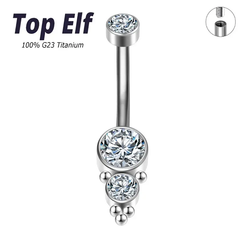 Luxury Navel Nail With Two Inlaid Zircon G23 ASTM F136 Titanium Belly Button Ring 14g Navel Piercing Ring Popular For Women