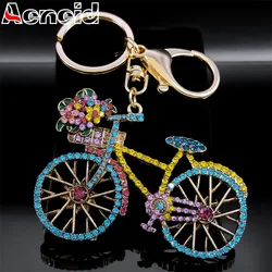 Colorful Crystal Bike Flower Bicycle Key Chain Women Alloy Rhinestone Gold Color Sport Keyring Accessories Jewelry Gift K9439S04