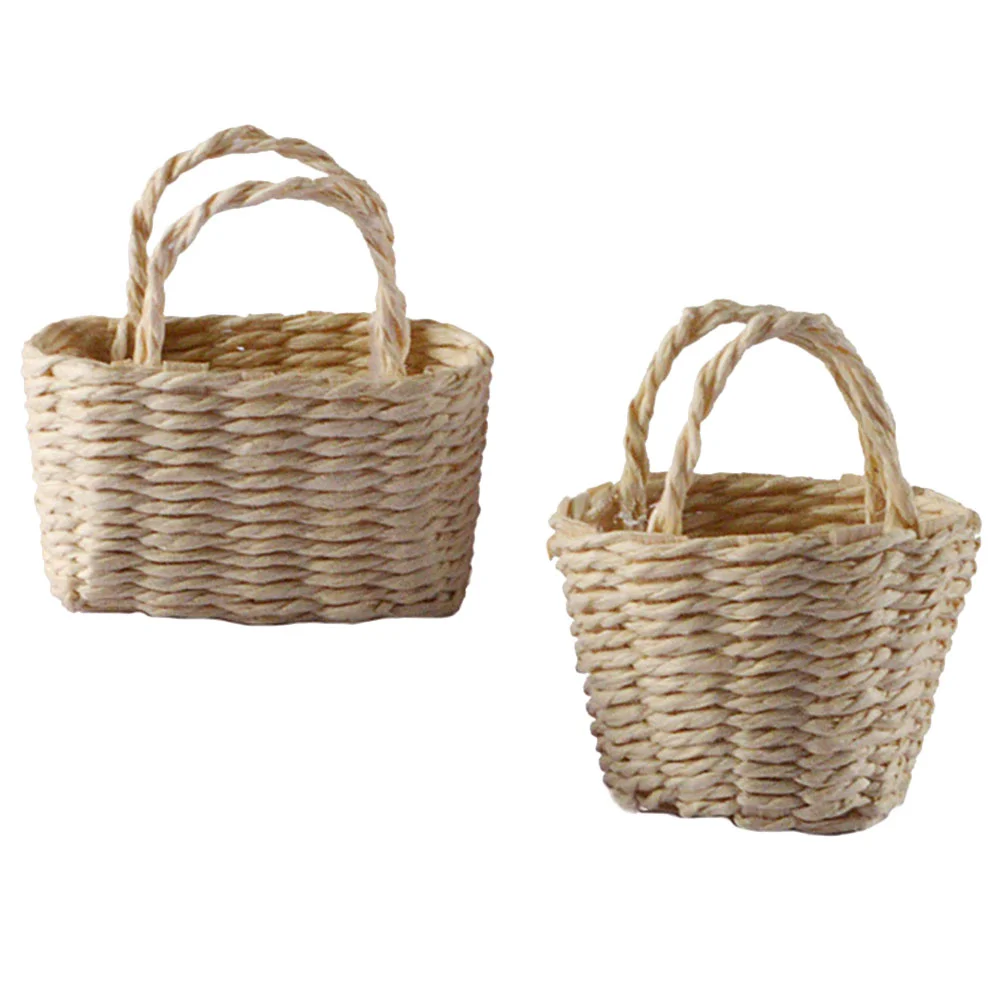 Woven Storage Basket House Flower Small Mini Decors Vintage Bamboo Micro Scene