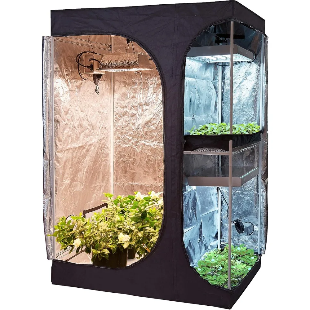 2-in-1 Hydroponic Indoor Grow Tent Room Propagation High Reflective 600D Diamond Mylar Growing Plant Lodge Propagation Tent)